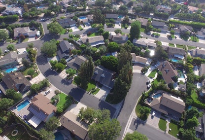 Aerial view over North Tustin neighborhood