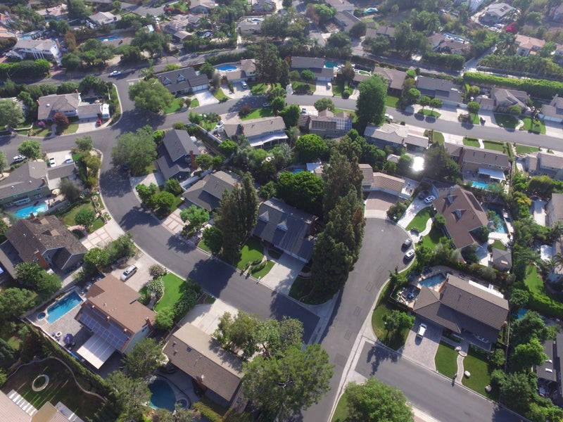 Aerial view over North Tustin neighborhood